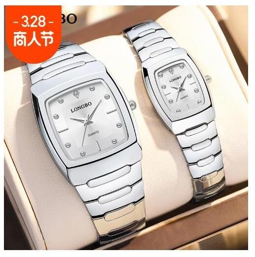 LONGBO Square Wolfram lovers Tungsten Steel Women Man Couple Fashion wrist watch men All Stainless Steel Watch