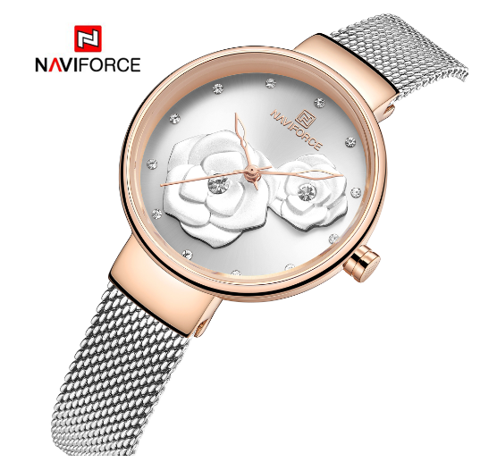 NAVIFORCE 5013 women watches Quartz Ladies Stainless Steel Mesh Flower for Gift Watch 2024