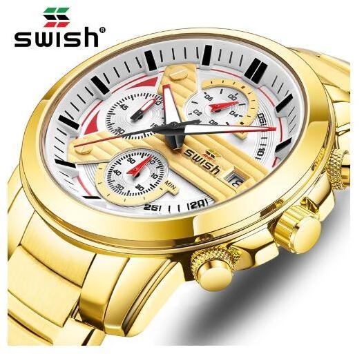 SWISH High Quality Brand Quartz Watches Fashion Waterproof Stainless Steel Wrist Watch For Men Hollow Business Watch