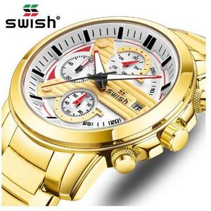 SWISH High Quality Brand Quartz Watches Fashion Waterproof Stainless Steel Wrist Watch For Men Hollow Business Watch