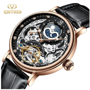 KINYUED Skeleton Watches Mechanical Automatic Watch Men Sport Clock Casual Business Moon Wrist Watch J055