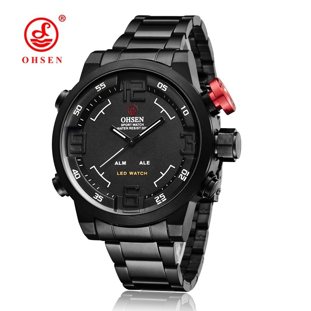 OHSEN Dual Movement Fashion Watch Outdoor Sports LED luminous dual display multi-function waterproof watch for men