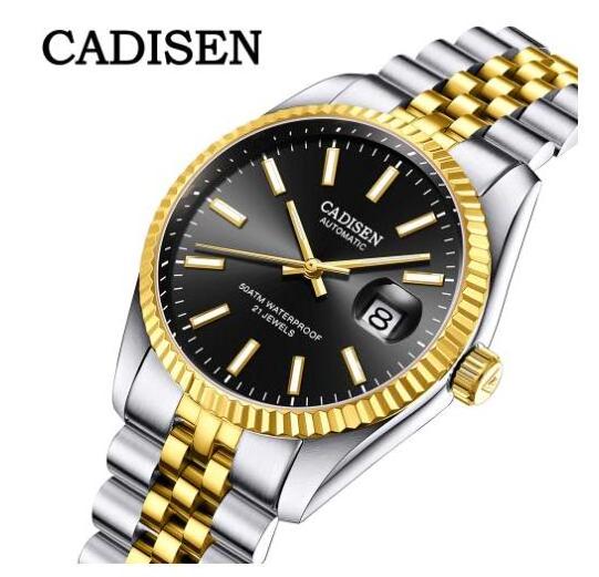 CADISEN 8053 Men's Gold Mechanical watch luxury automatic man wristwatch stainless steel waterproof clock man