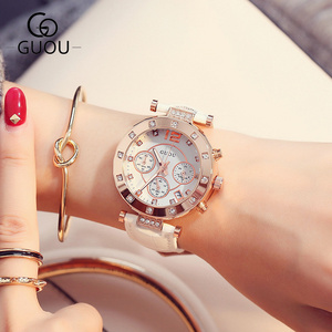 GUOU fashion ins style girls quartz abrasive leather strap watch full diamond girls watch wholesale