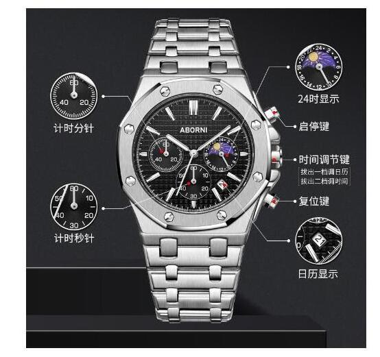 ABORNI China Business Black Dial Exactime Lighting Movt Quartz Men Wrist Minimalist Charisma Watches Fashion High Quality