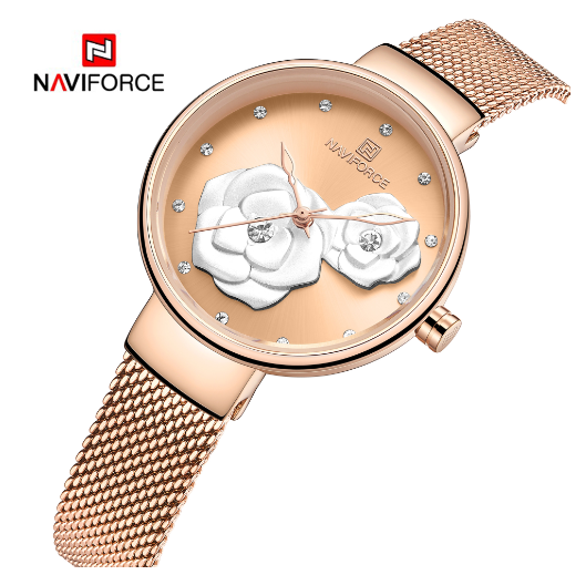 NAVIFORCE 5013 women watches Quartz Ladies Stainless Steel Mesh Flower for Gift Watch 2024