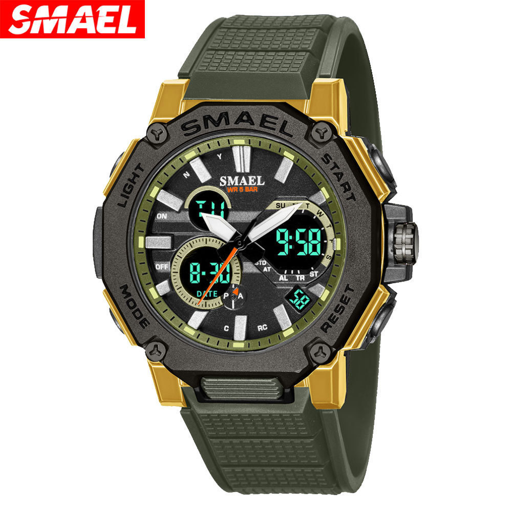 SMAEL Brand Quartz Watches Sports Male Clock Alarm 50M Waterproof Stopwatch LED Back Light Wristwatches Sport Men Watch 8047