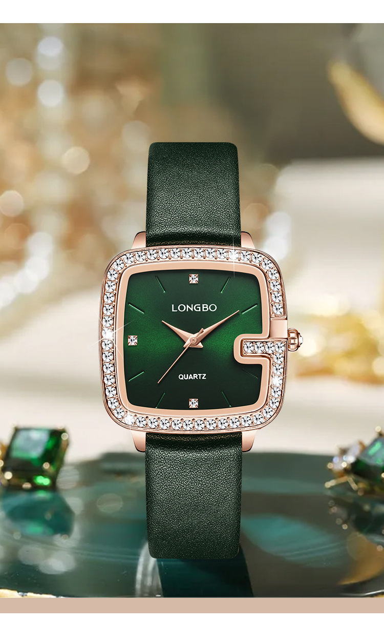 LONGBO Large dial classic design G shape women's fashion watch Elegant women's leather quartz watch Luxury women's watch gift