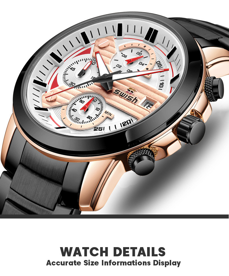 SWISH High Quality Brand Quartz Watches Fashion Waterproof Stainless Steel Wrist Watch For Men Hollow Business Watch