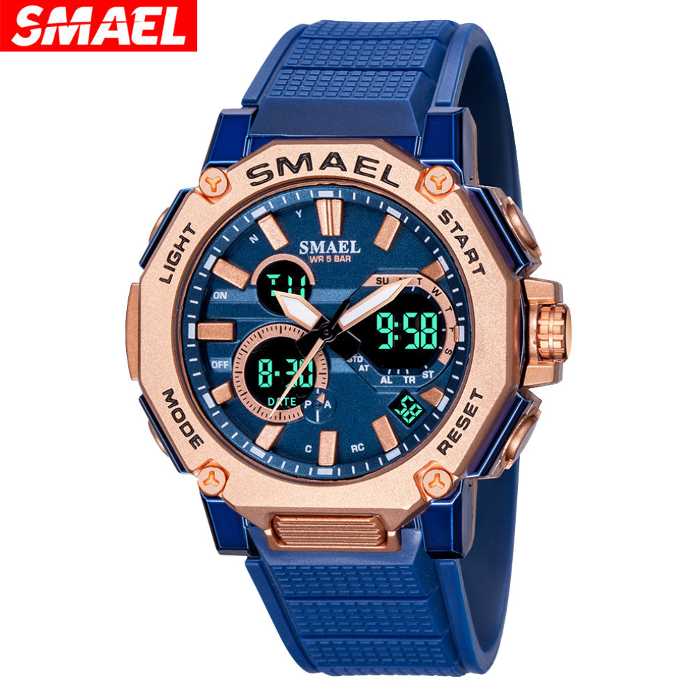 SMAEL Brand Quartz Watches Sports Male Clock Alarm 50M Waterproof Stopwatch LED Back Light Wristwatches Sport Men Watch 8047