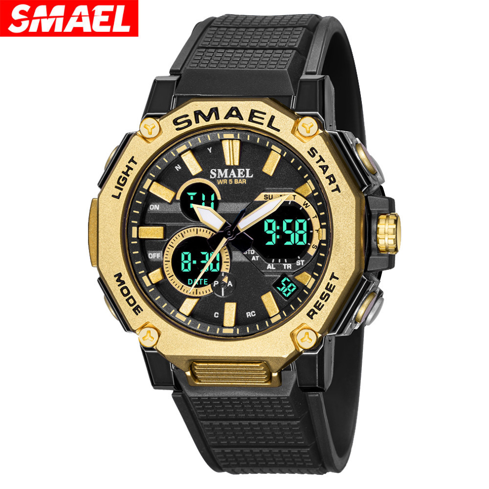 SMAEL Brand Quartz Watches Sports Male Clock Alarm 50M Waterproof Stopwatch LED Back Light Wristwatches Sport Men Watch 8047