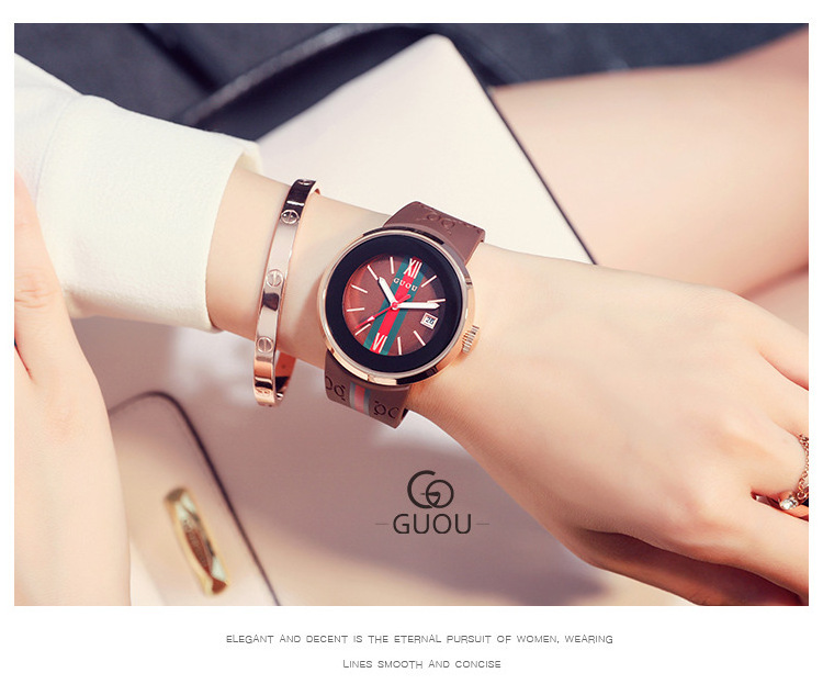 GUOUTop Women Watch Square Fashion Luxury Silicon Strap Clocks Ladies Quartz Watches 2023