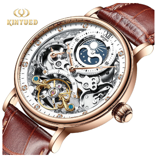 KINYUED Skeleton Watches Mechanical Automatic Watch Men Sport Clock Casual Business Moon Wrist Watch J055