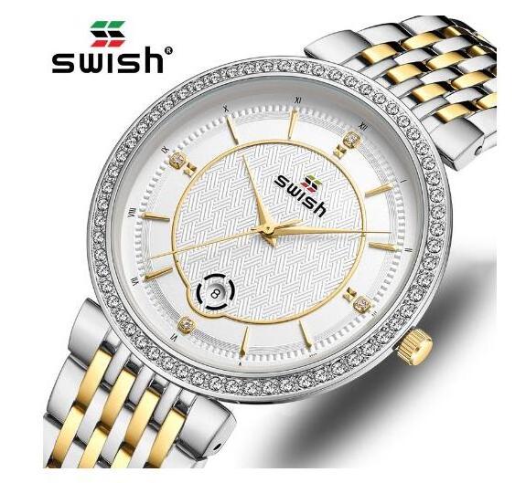 SWISH Luxury Male Elegant Ultra-thin Watches Men Business Stainless Steel Mesh Quartz Wrist Watch