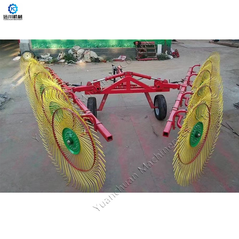 8 Wheeled Hydraulic Trailer Wheeled Hay Rake Finger Disc Grass Grabber Farm Efficient Thumbwheel Hay Rake