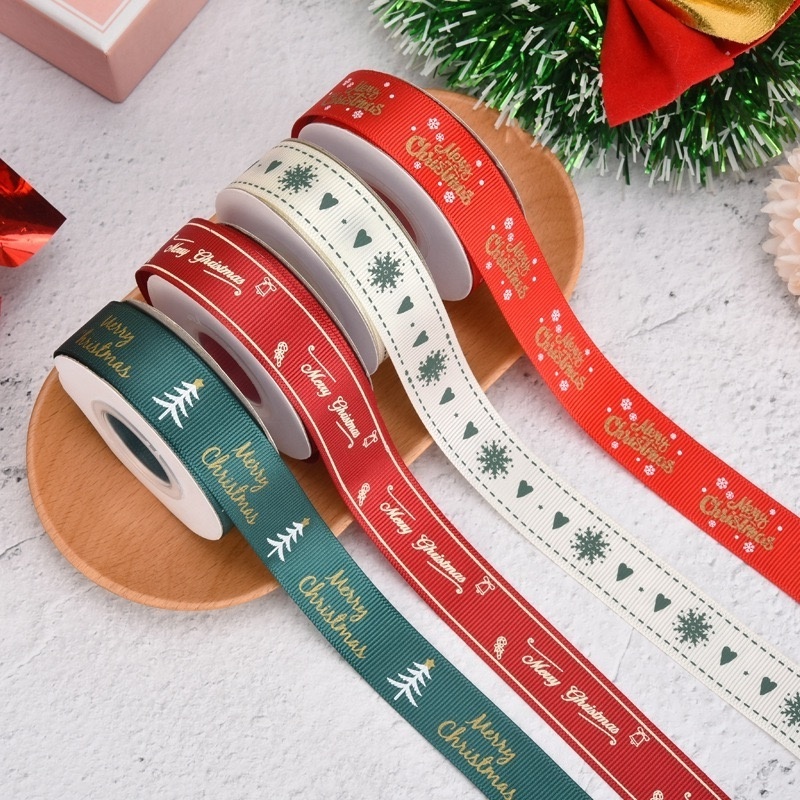 2cm 10 Yards Christmas Ribbon,Christmas Pattern Printed Christmas Grosgrain Ribbon for Gift Wrapping DIY Craft