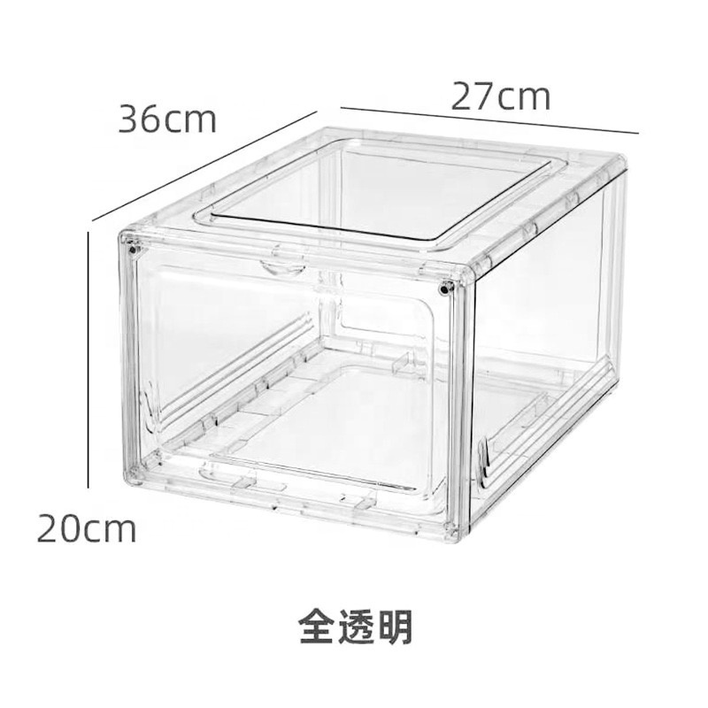 Clear Shoe Box Sneaker Storage Boxes Stackable with Lids Magnetic Door Acrylic Storage Shoe Box  M-072