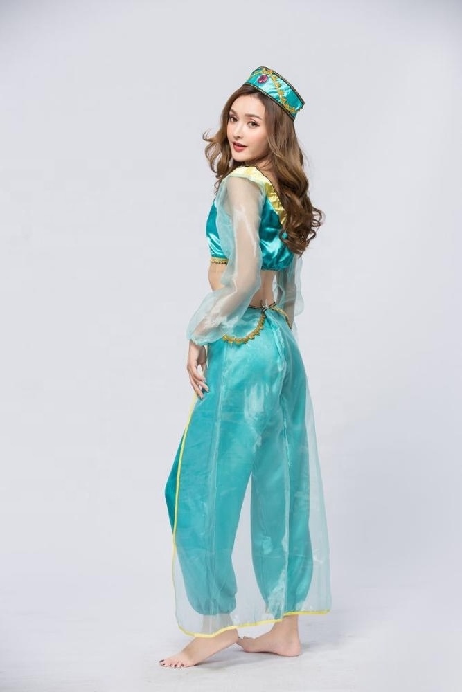 Aladdin Princess Jasmine India Belly Dance Arabian Exotic Fancy Dress Blue Cosplay Party Costume