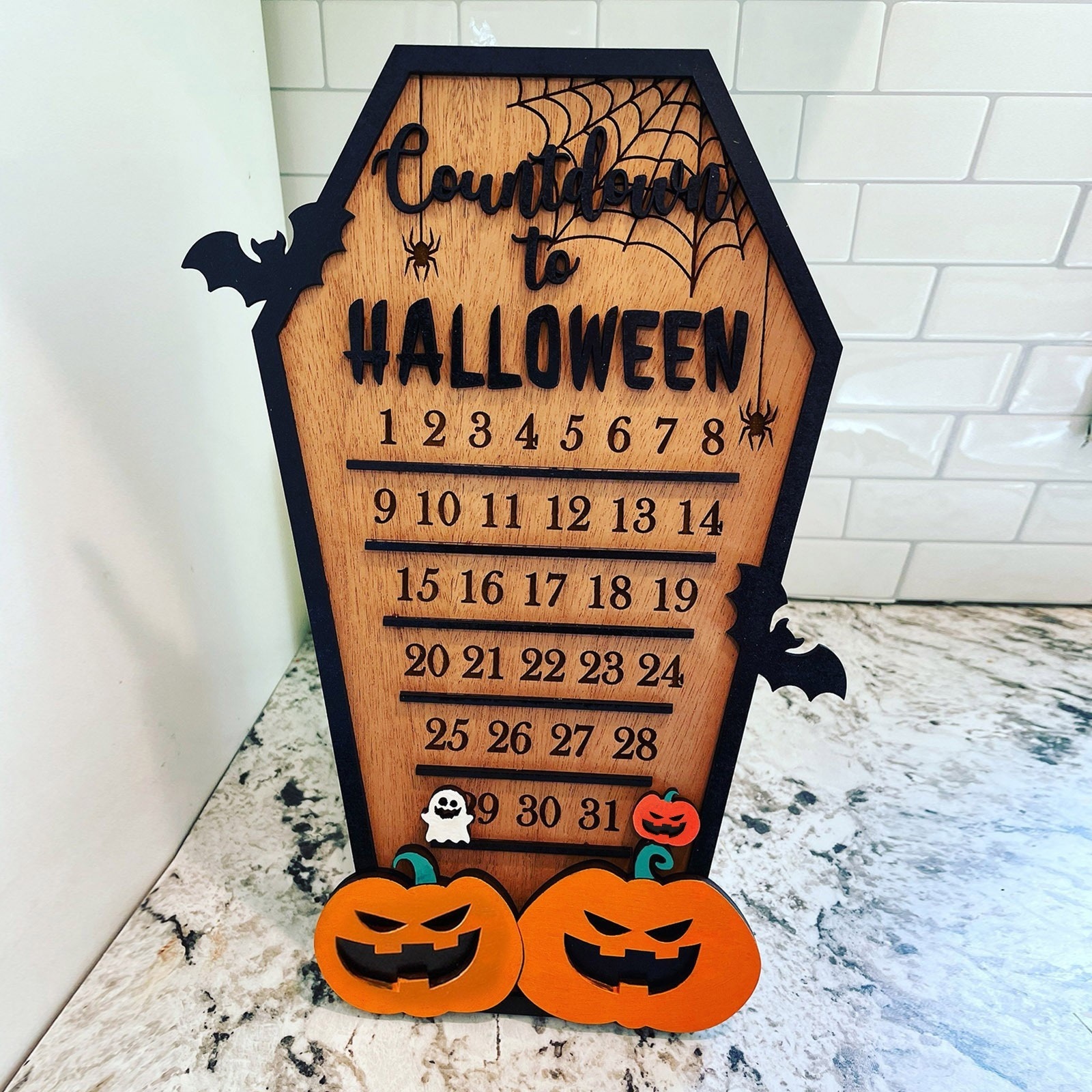 OEM Halloween Advent Countdown,DIY Halloween Countdown Sign with Bat Pumpkin Halloween Decoration M-356