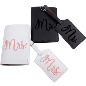 Popular Mr and mrs passport covers and luggage tags gift set Honeymoon embroidery Travel Luggage Tags Passport Cover M-009