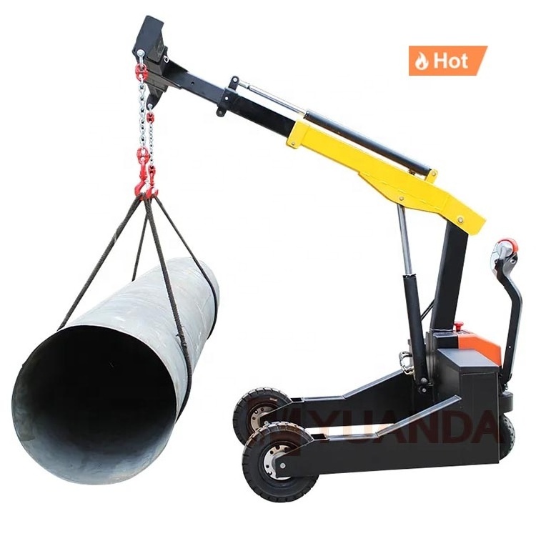 Outdoor workshop rough terrain rubber tire wheel electric move battery power operated floor crane hydraulic lift boom crane