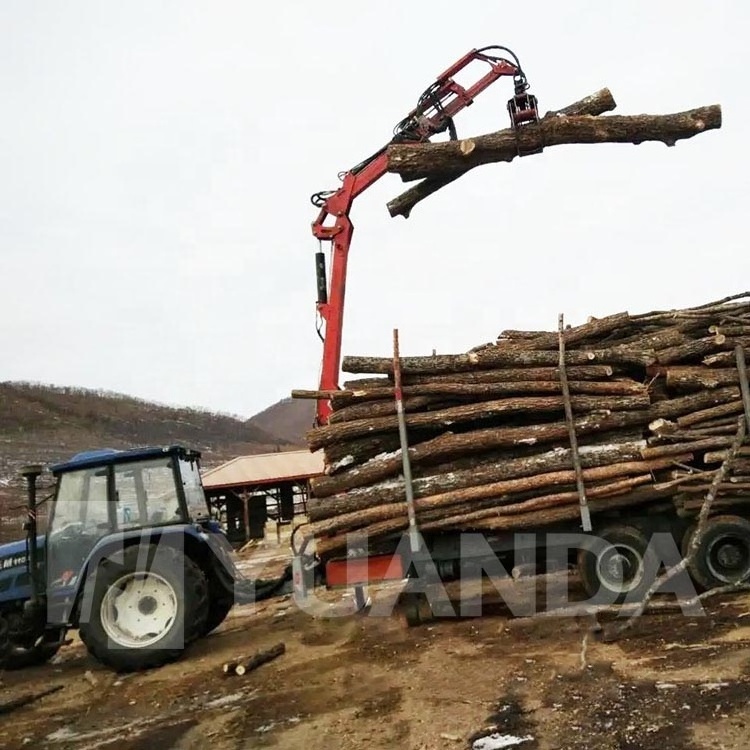 Hydraulic articulate knuckle boom forestry machine timber log trailer tractor mounted manipulator crane with grapple for tractor