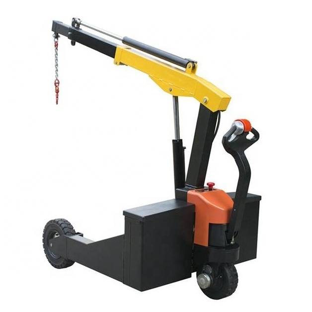 Outdoor workshop rough terrain rubber tire wheel electric move battery power operated floor crane hydraulic lift boom crane