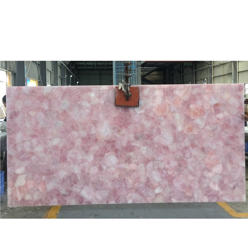 Beautiful Translucent Natural Pink Crystal Semiprecious Stone Agate Slab for Background Wall Countertop