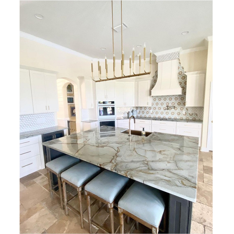 Luxury Quartzite Kitchen Island Design Roman Impression Blue Roma Quartzite Countertops