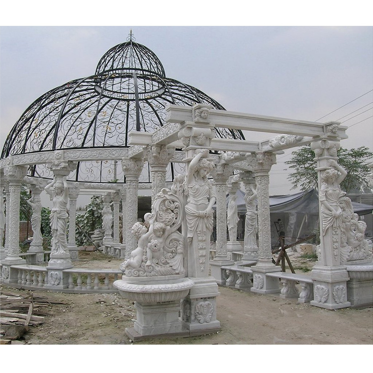 Outdoor Large Marble Sculpture Customized Dome Marble Gazebo With Roman Columns