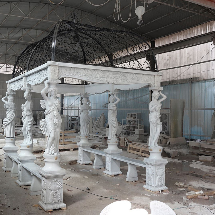 Outdoor Large Marble Sculpture Customized Dome Marble Gazebo With Roman Columns