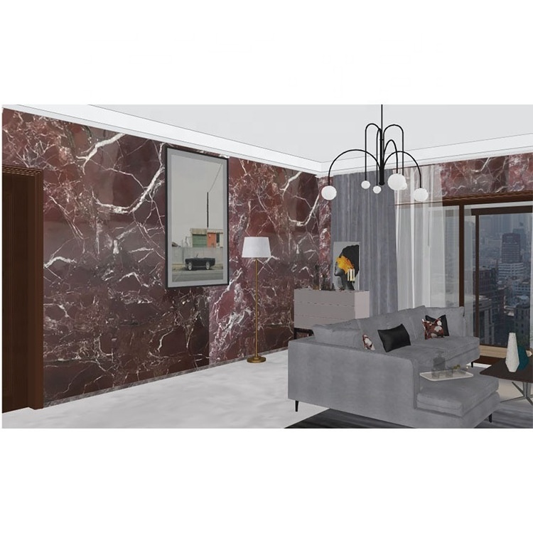 Red marble rosso levanto ultra polished veneer panels super thin marble tiles