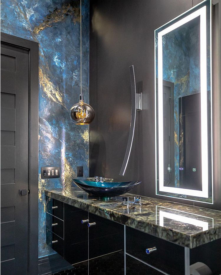 Luxury Cabinet Basin Bathroom Vanity Blue Labradorite Granite Bathroom Vanity With Single Sink