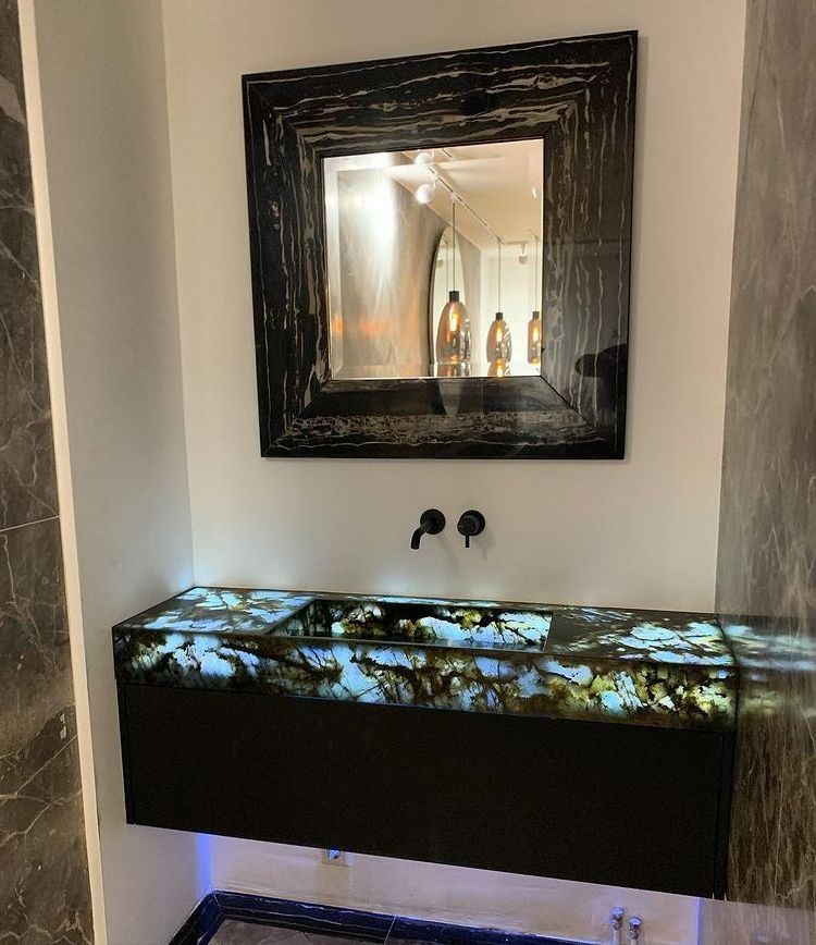 Luxury Cabinet Basin Bathroom Vanity Blue Labradorite Granite Bathroom Vanity With Single Sink