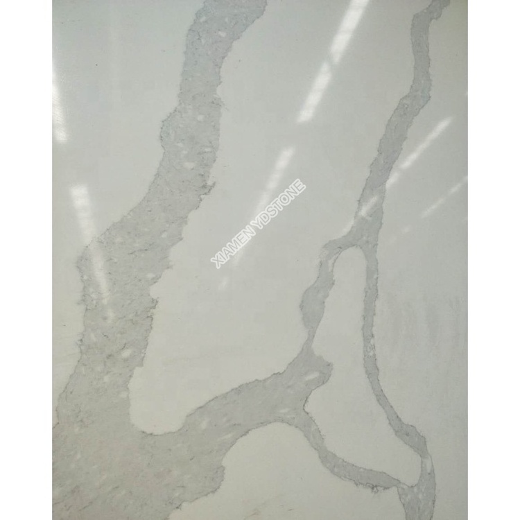 Artificial calcatta prefab kitchen white quartz countertop with grey veins