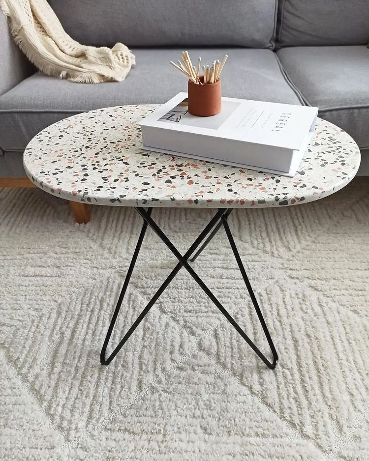 High Quality Nordic Style Round Side Table with Metal Leg Terrazzo Coffee Table