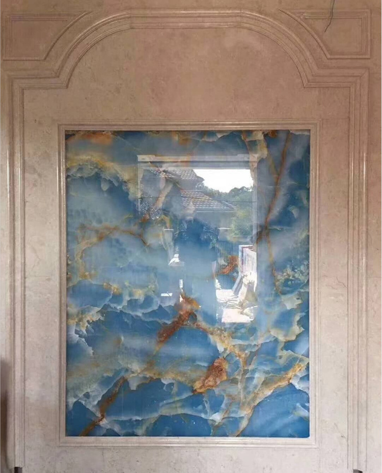 Wholesale Prices Decorative Tile Natural Translucent Stone Marble Wall Panels Blue Onyx Slab