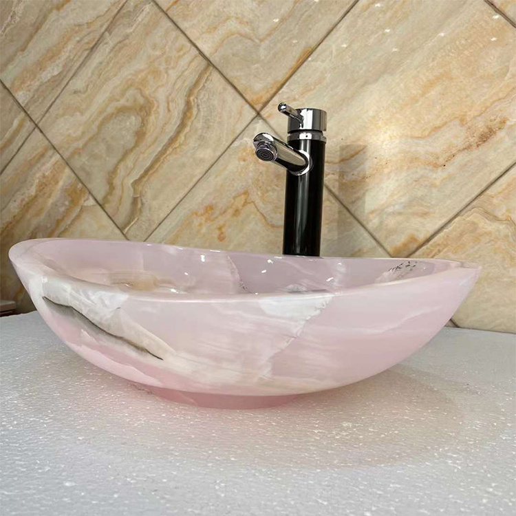 Natural Onyx Marble Stone Hand Wash Basin Luxury Pink Onyx Sink for Bathroom