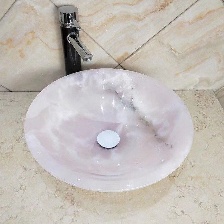 Natural Onyx Marble Stone Hand Wash Basin Luxury Pink Onyx Sink for Bathroom