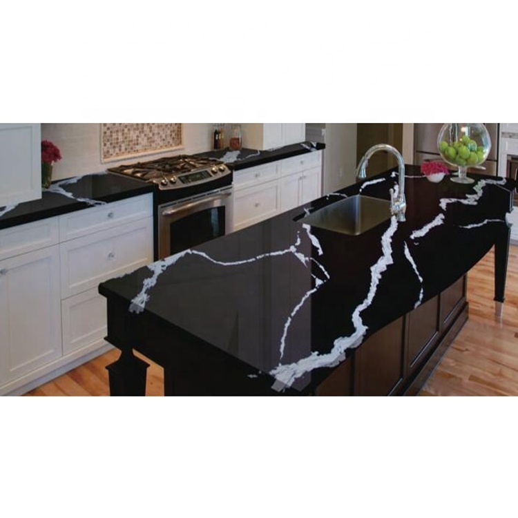 Quartz Prefabricated Countertop Artificial Quartz Stone Calacatta Black Quartz Countertop