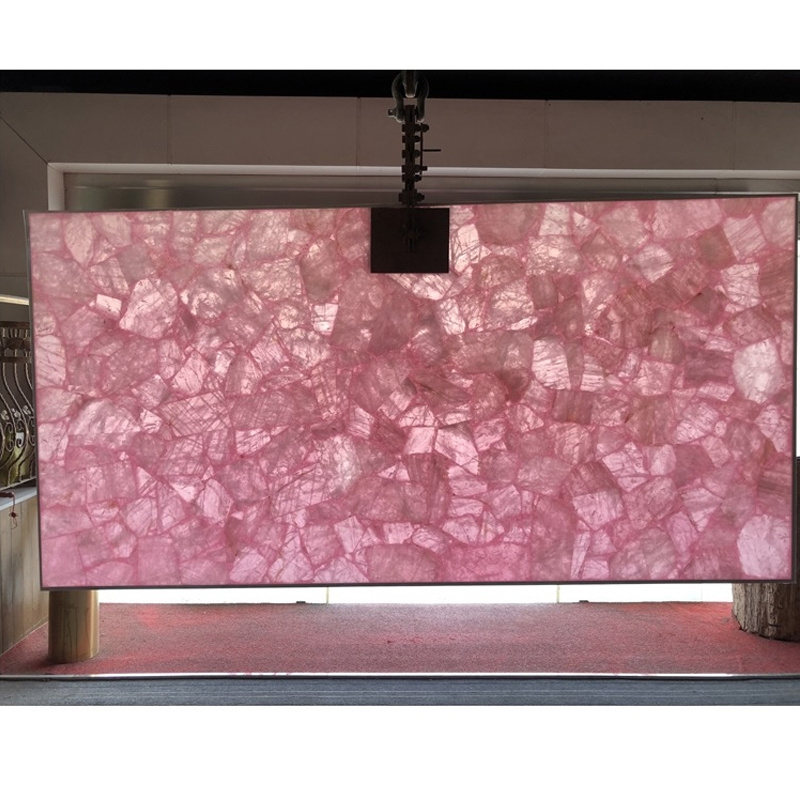 Beautiful Translucent Natural Pink Crystal Semiprecious Stone Agate Slab for Background Wall Countertop