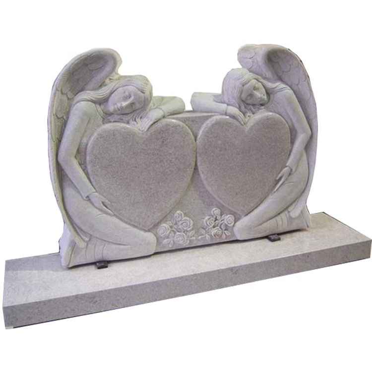 Usa monument double heart shaped  headstone granite angel tombstone