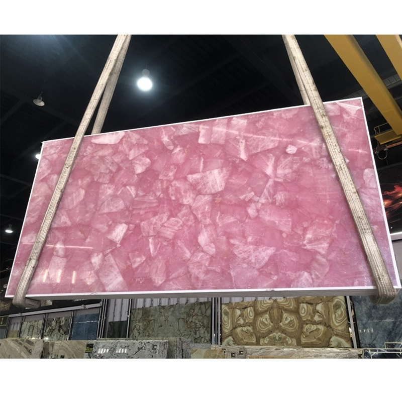 Beautiful Translucent Natural Pink Crystal Semiprecious Stone Agate Slab for Background Wall Countertop