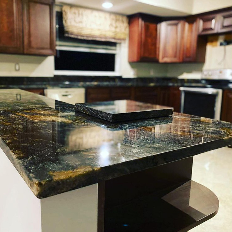 Prefab Gold Granite Kitchen Countertops Natural Black Stromboli Magma Gold Granite for Worktops