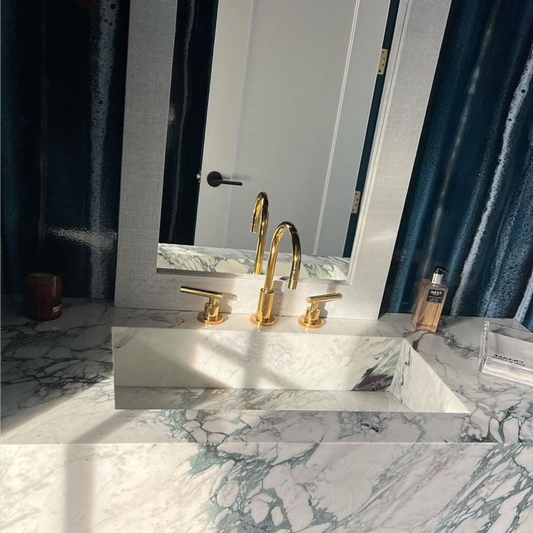 Luxury Calacatta Arabescato Corchia Marble bathroom vanity with Mirrored Cabinets