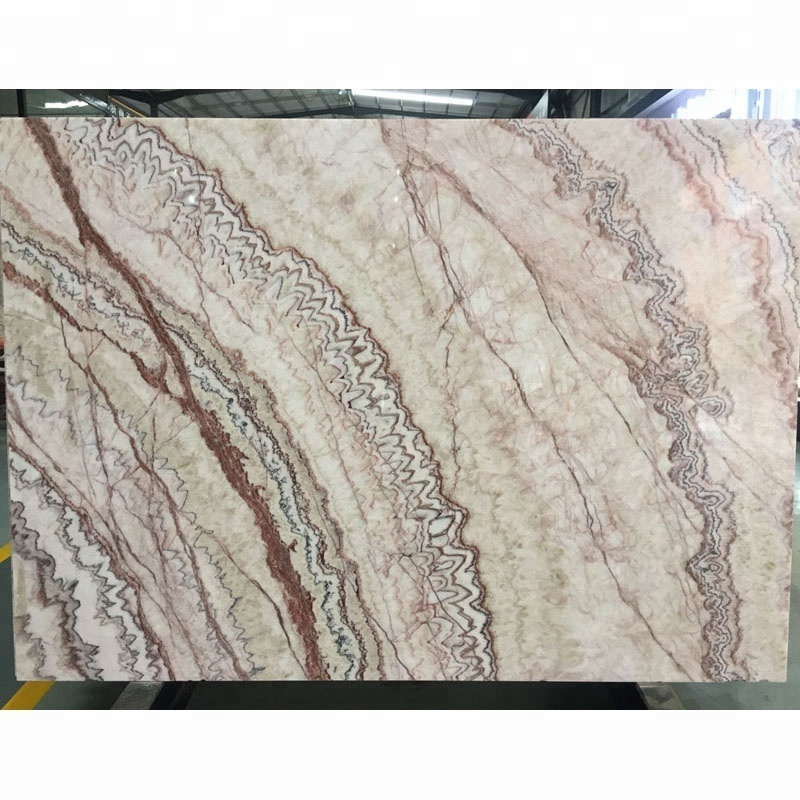 Onice stone wall panel bookmatch rainbow pink onyx slab