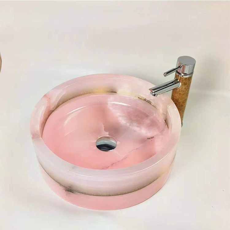 Natural Onyx Marble Stone Hand Wash Basin Luxury Pink Onyx Sink for Bathroom