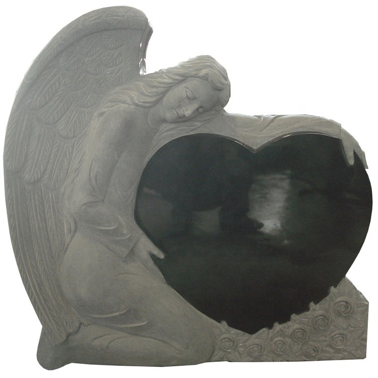 Usa monument double heart shaped  headstone granite angel tombstone