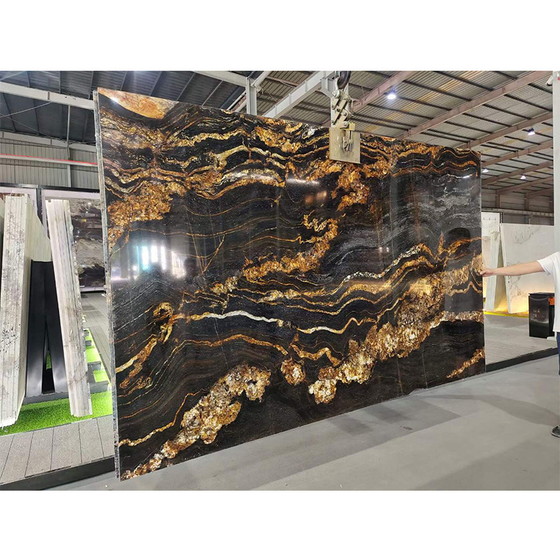 YD STONE Natural Black Gold Matrix Titanium Granite Slabs Magma Gold Granite for Countertop