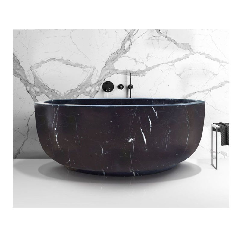 Black Marble Solid Surface Bathtub Natural Marble Freestanding  Bathtub